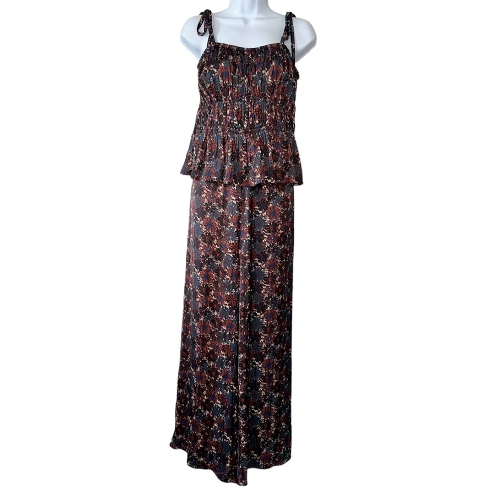Rachel Zoe Women’s Brown/Blue Abstract Print Top & Wide Leg Pant Set- Small